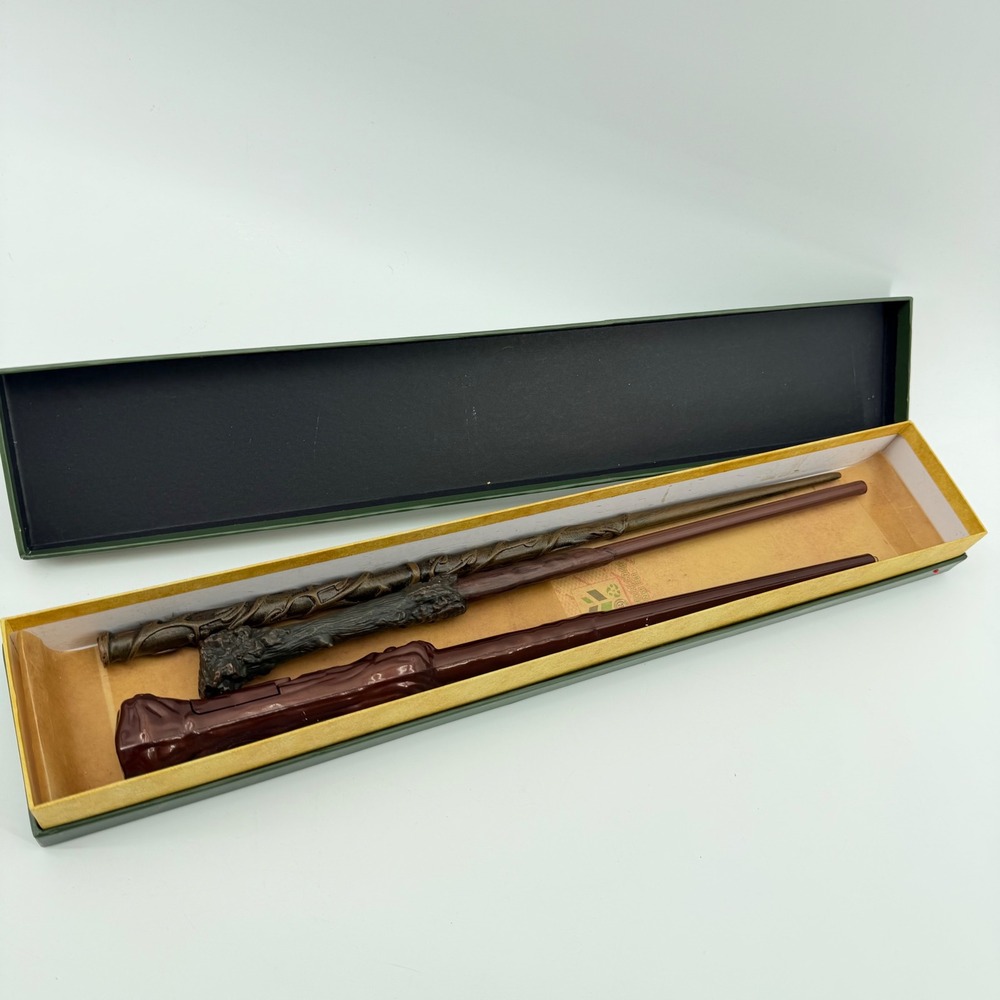 Harry Potter Wand Set Brown Hermione Granger 3pc Boxed 1 interactive WORKS